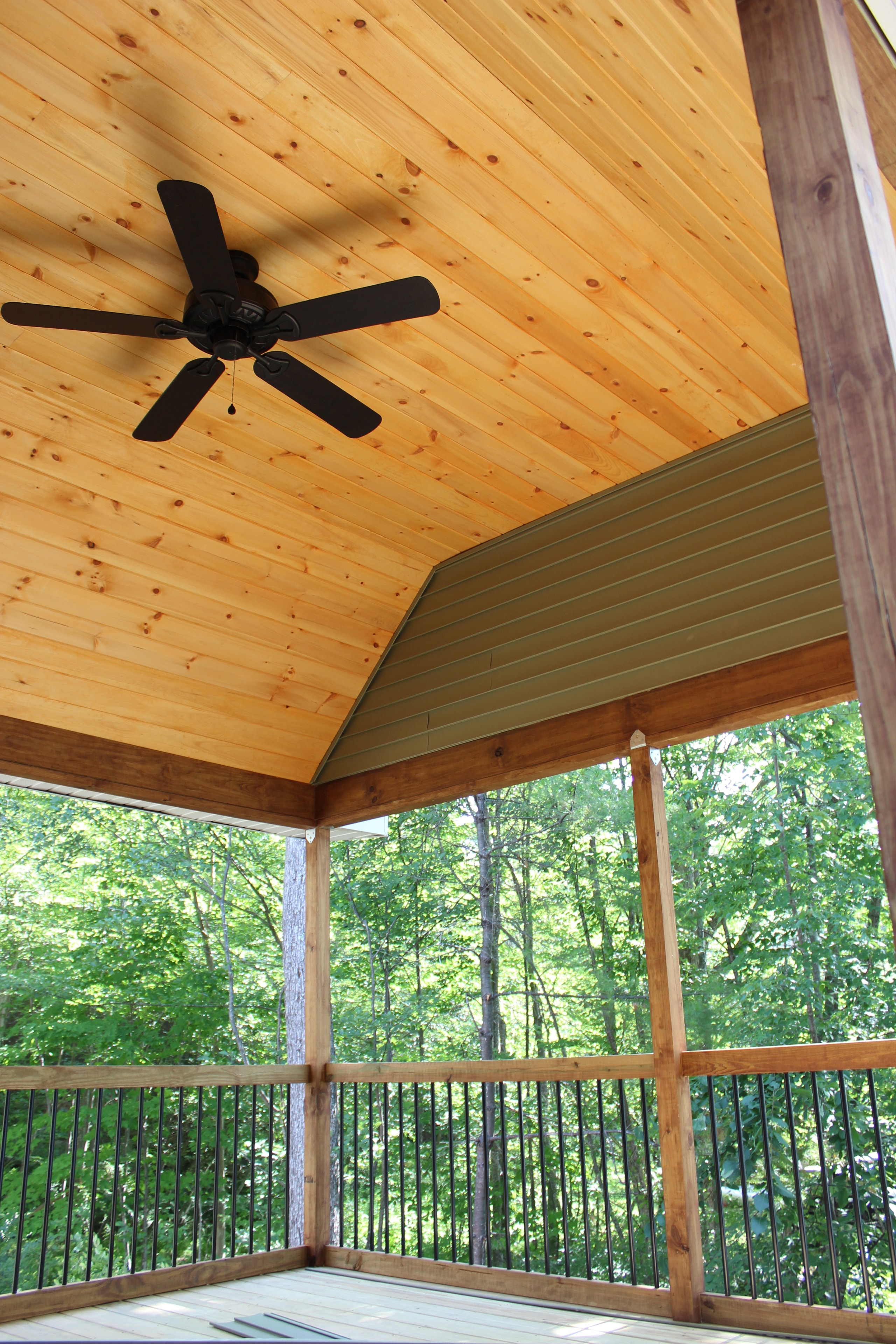 Porch ceiling with wood beams